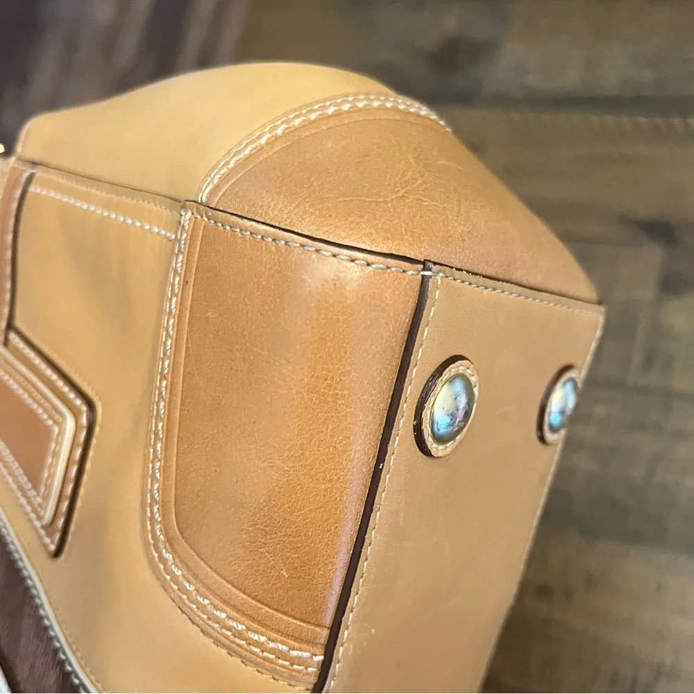 Coach Tan and Brown Leather Shoulder Bag with Turnlock Closure - Picture 7 of 13